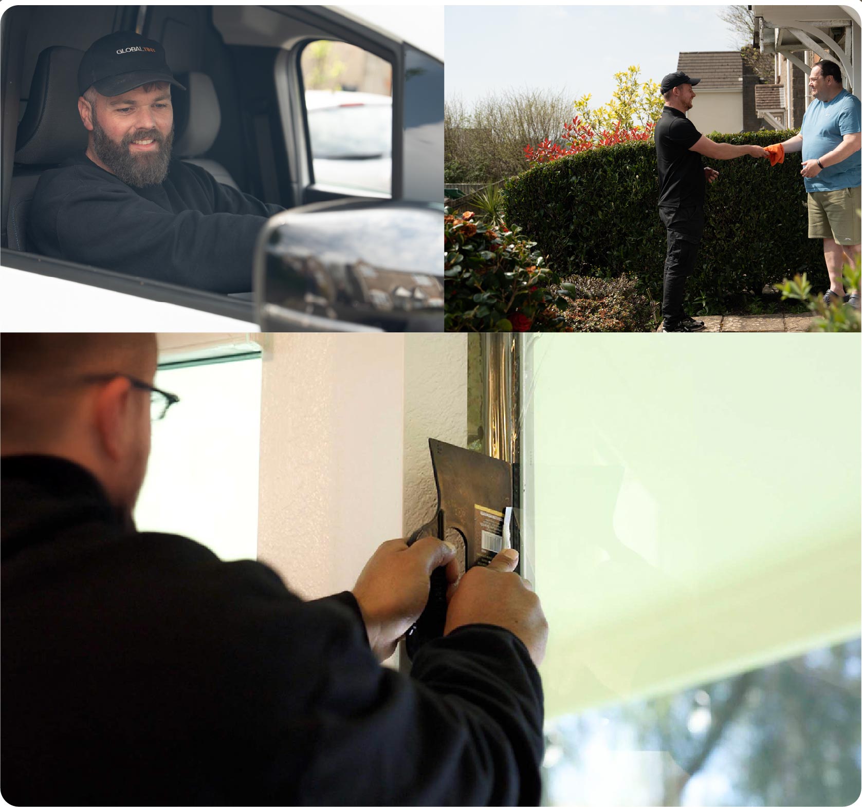 Global Tint Installer Cutting Home Window Film in New Alresford