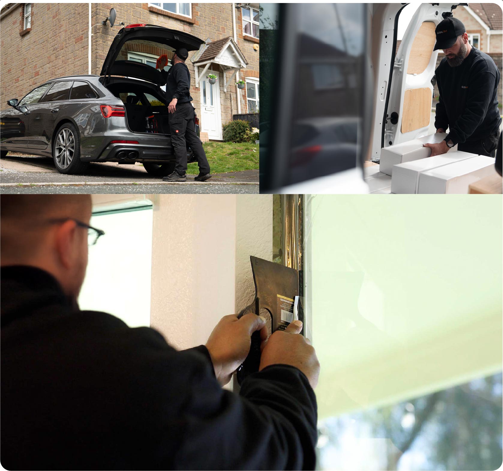 Global Tint Installer Cutting Home Window Film in Newport