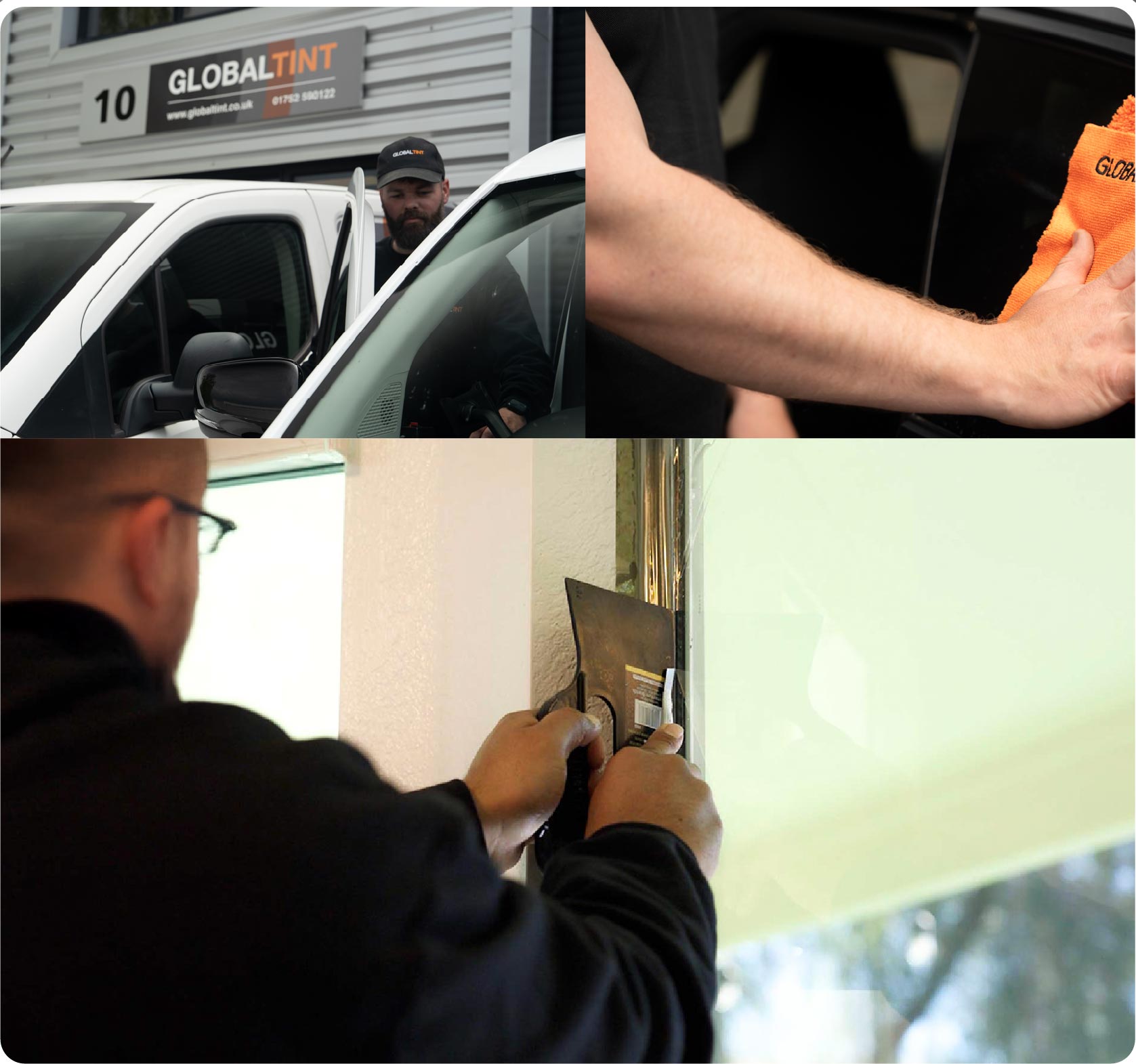 Global Tint Installer Cutting Home Window Film in Newton Abbot