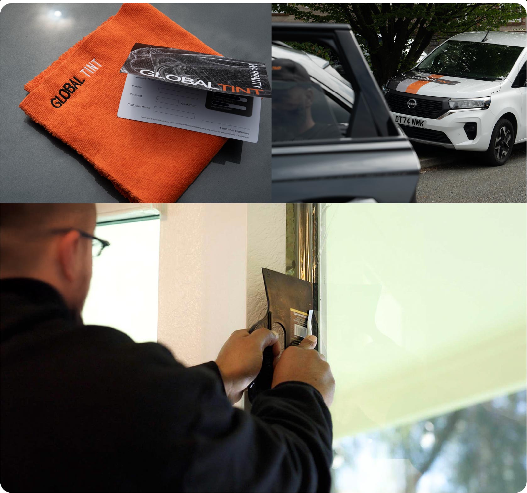 Global Tint Installer Cutting Home Window Film in Northwich