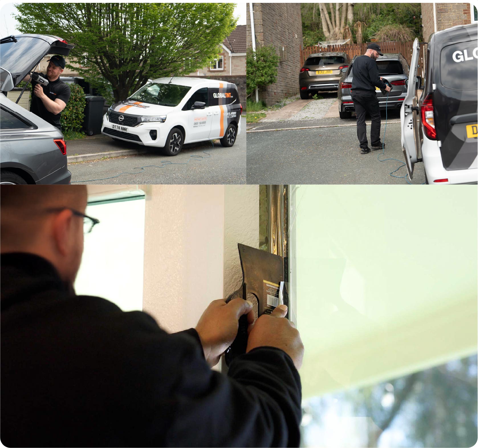 Global Tint Installer Cutting Home Window Film in Norwich