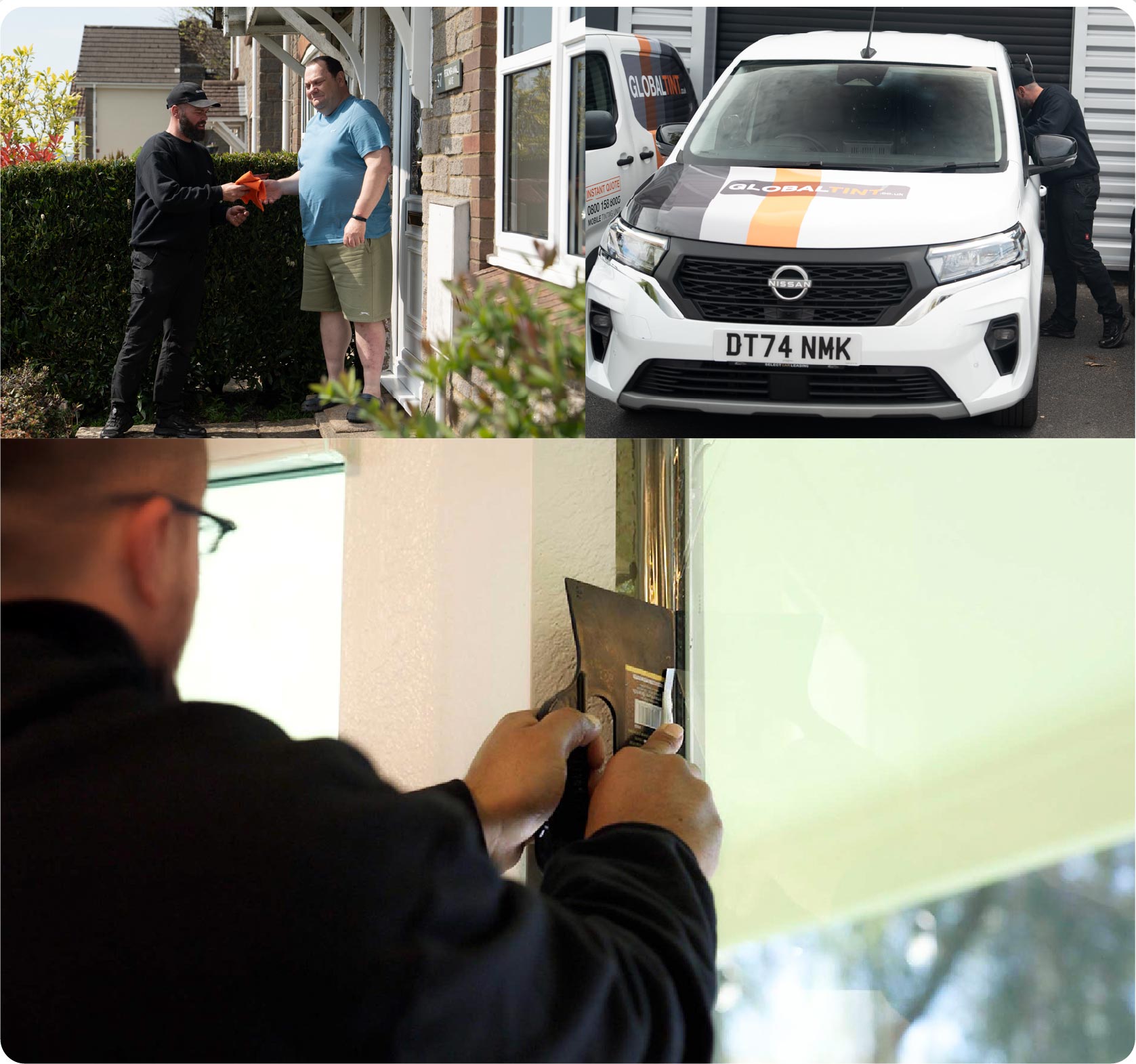Global Tint Installer Cutting Home Window Film in Oldham