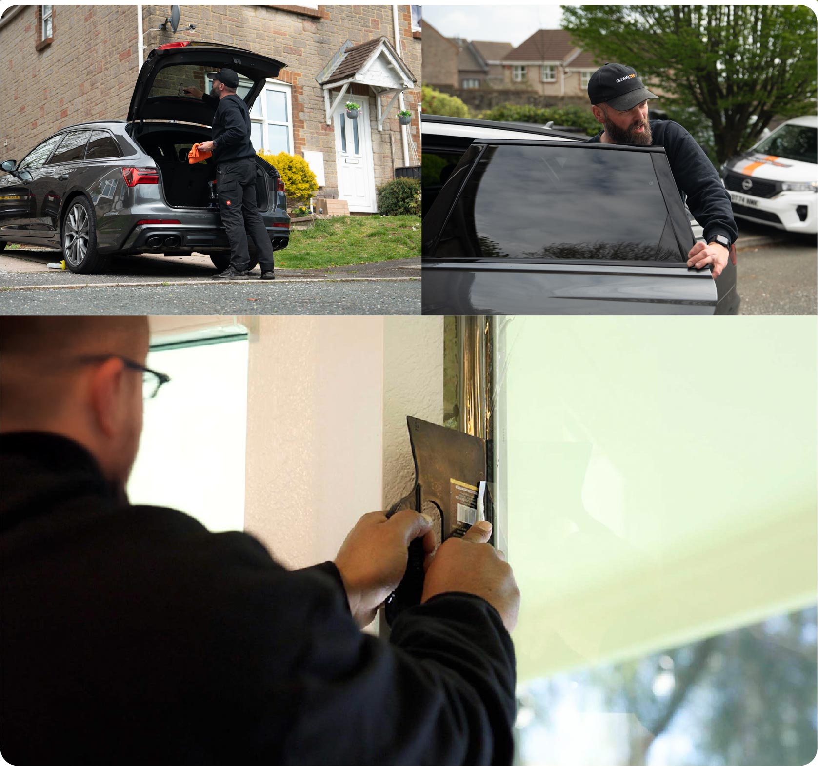 Global Tint Installer Cutting Home Window Film in Oxford