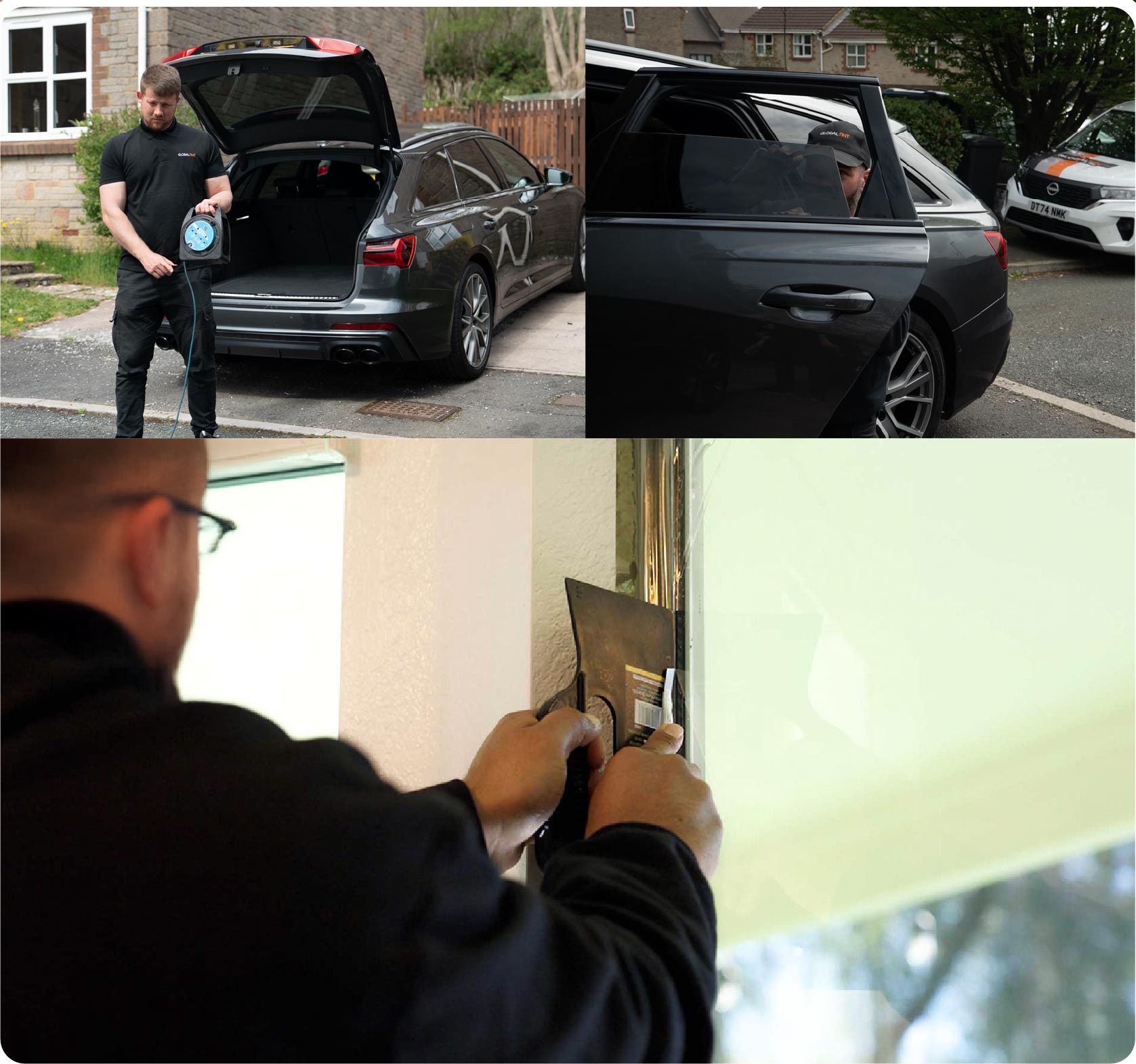 Global Tint Installer Cutting Home Window Film in Paignton