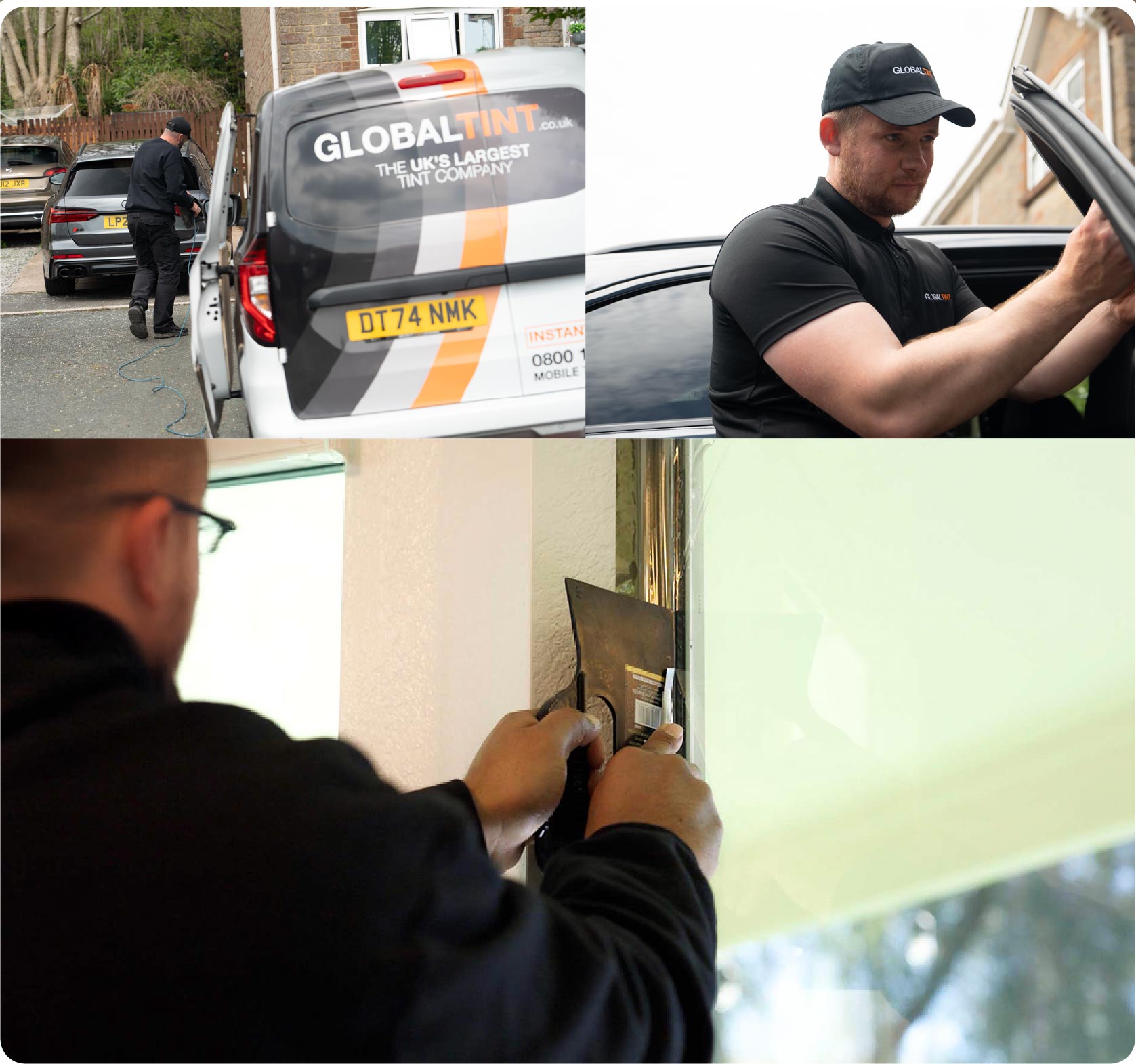 Global Tint Installer Cutting Home Window Film in Penzance