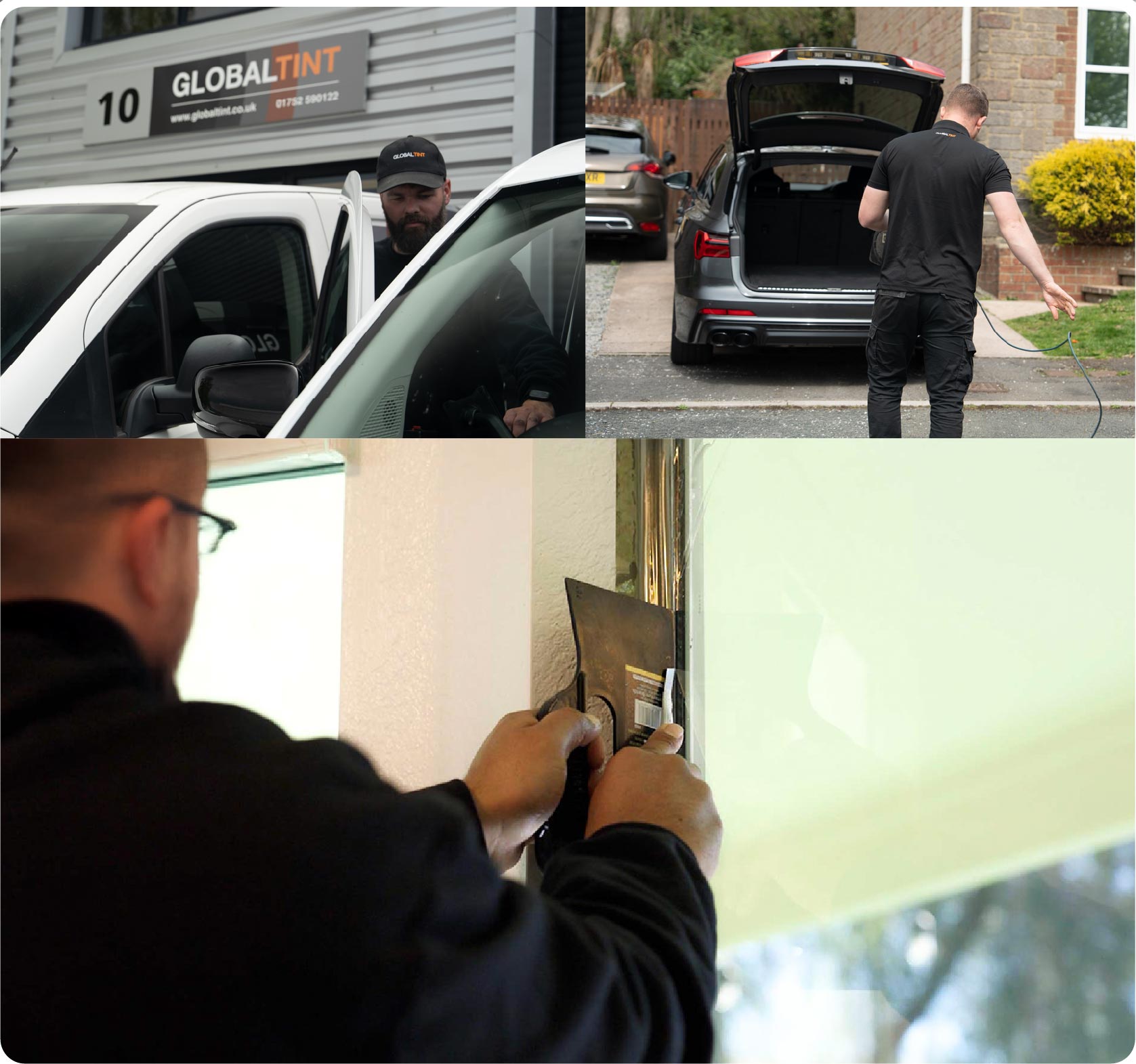 Global Tint Installer Cutting Home Window Film in Poole