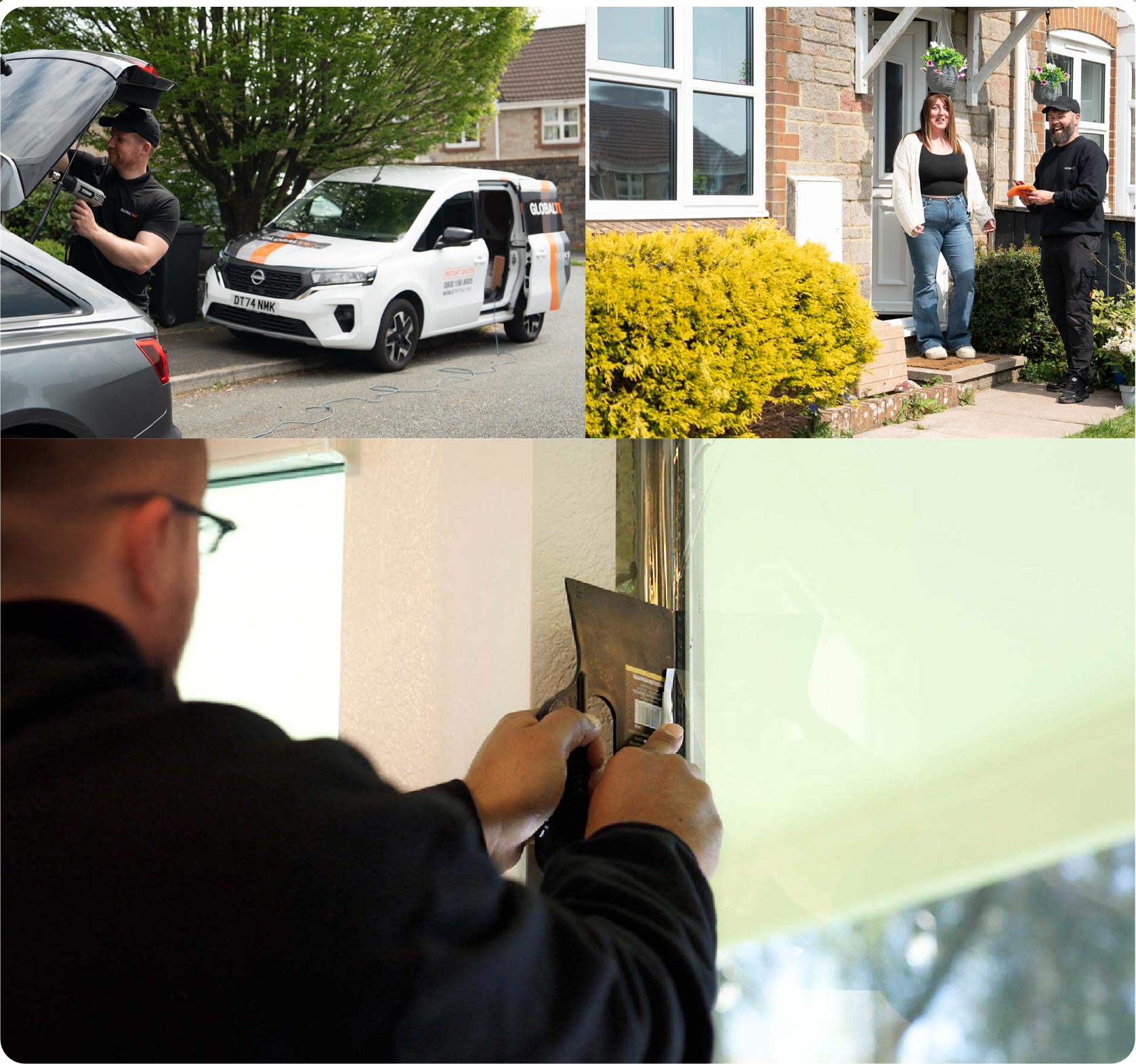 Global Tint Installer Cutting Home Window Film in Portsmouth