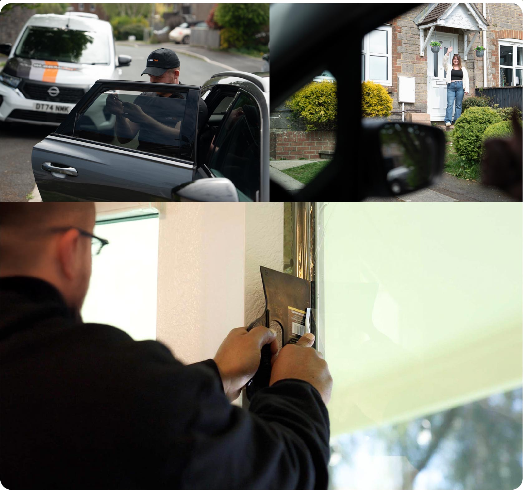 Global Tint Installer Cutting Home Window Film in Reading
