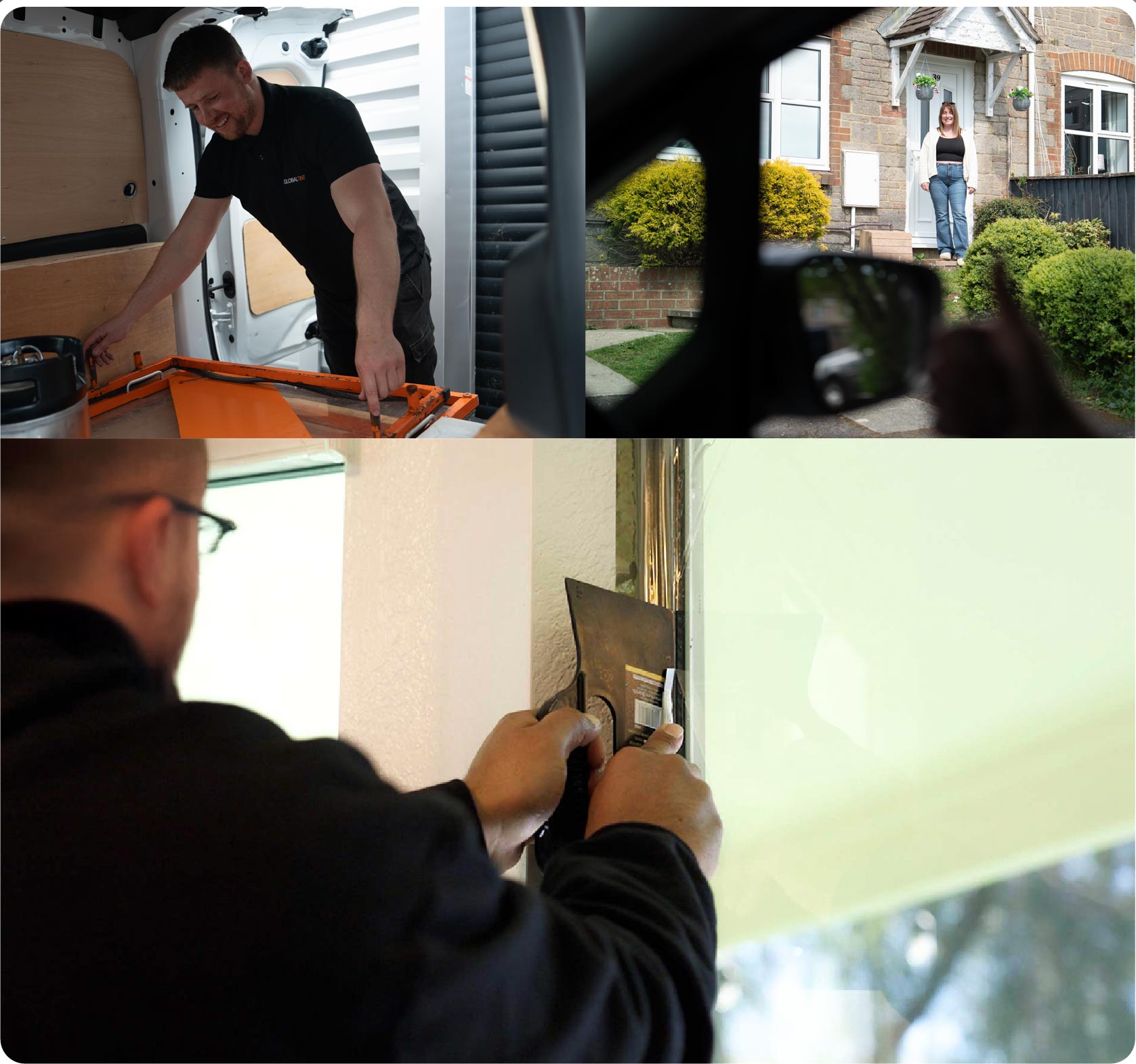 Global Tint Installer Cutting Home Window Film in Redditch
