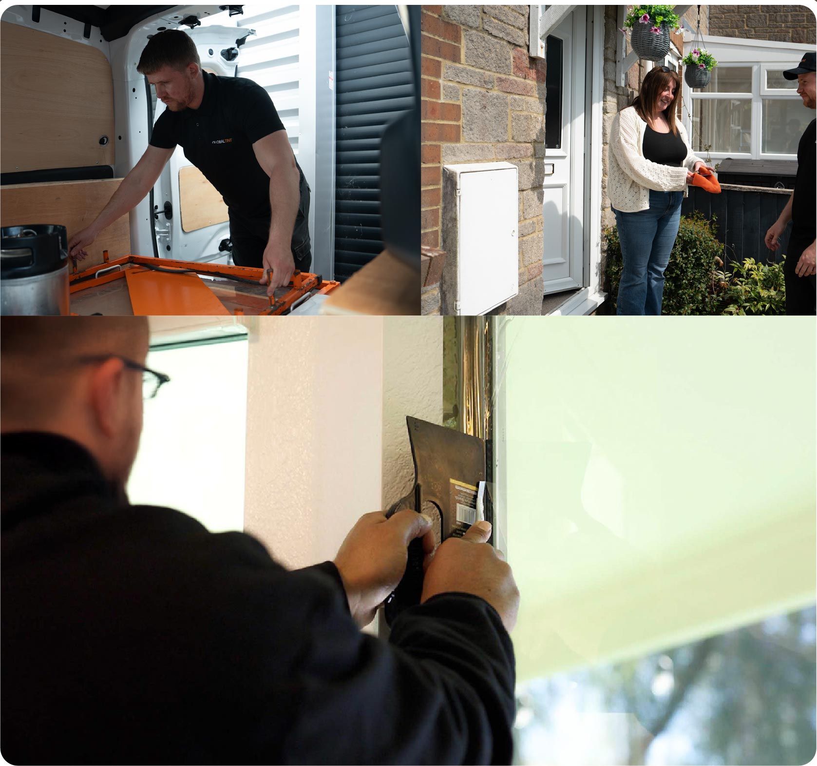 Global Tint Installer Cutting Home Window Film in Rugby