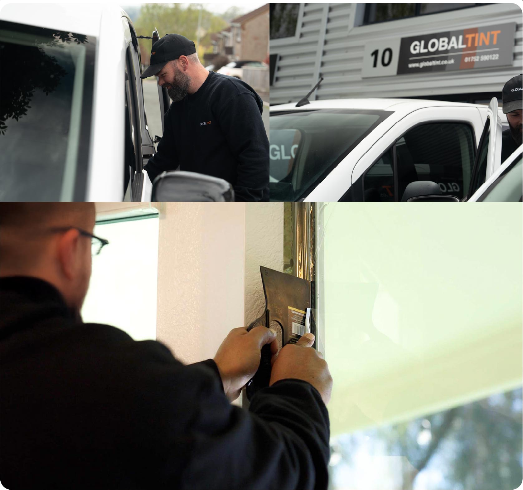 Global Tint Installer Cutting Home Window Film in Salisbury