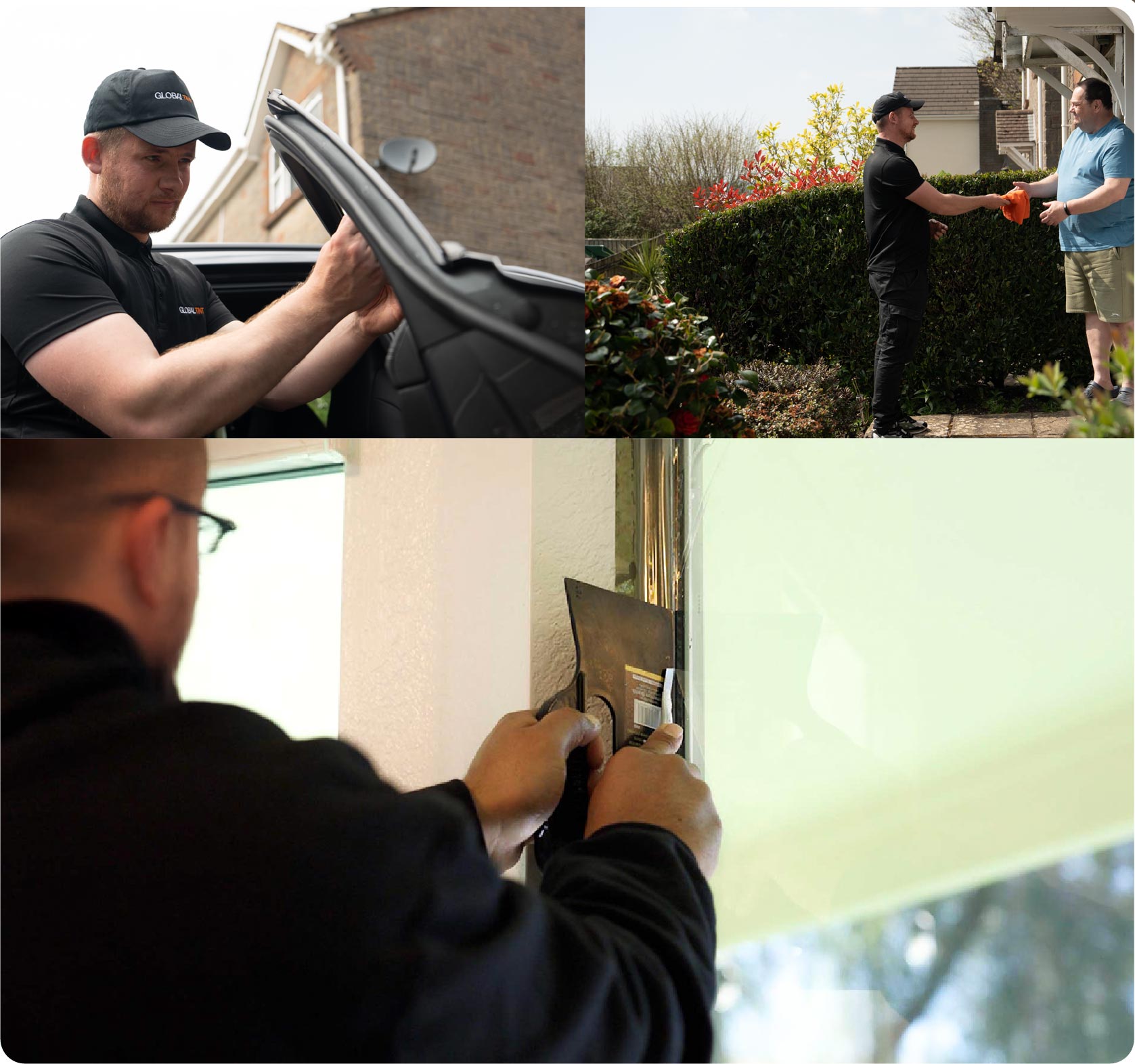 Global Tint Installer Cutting Home Window Film in Skipton