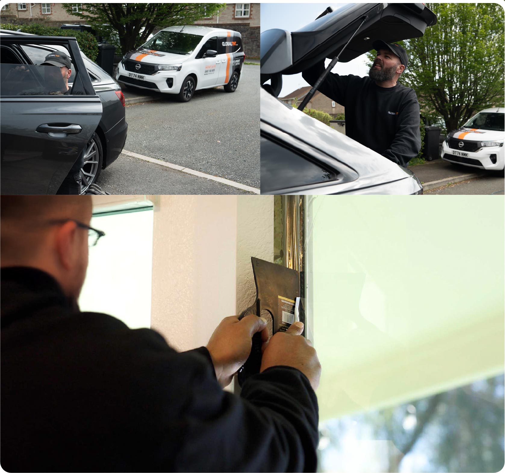 Global Tint Installer Cutting Home Window Film in Solihull