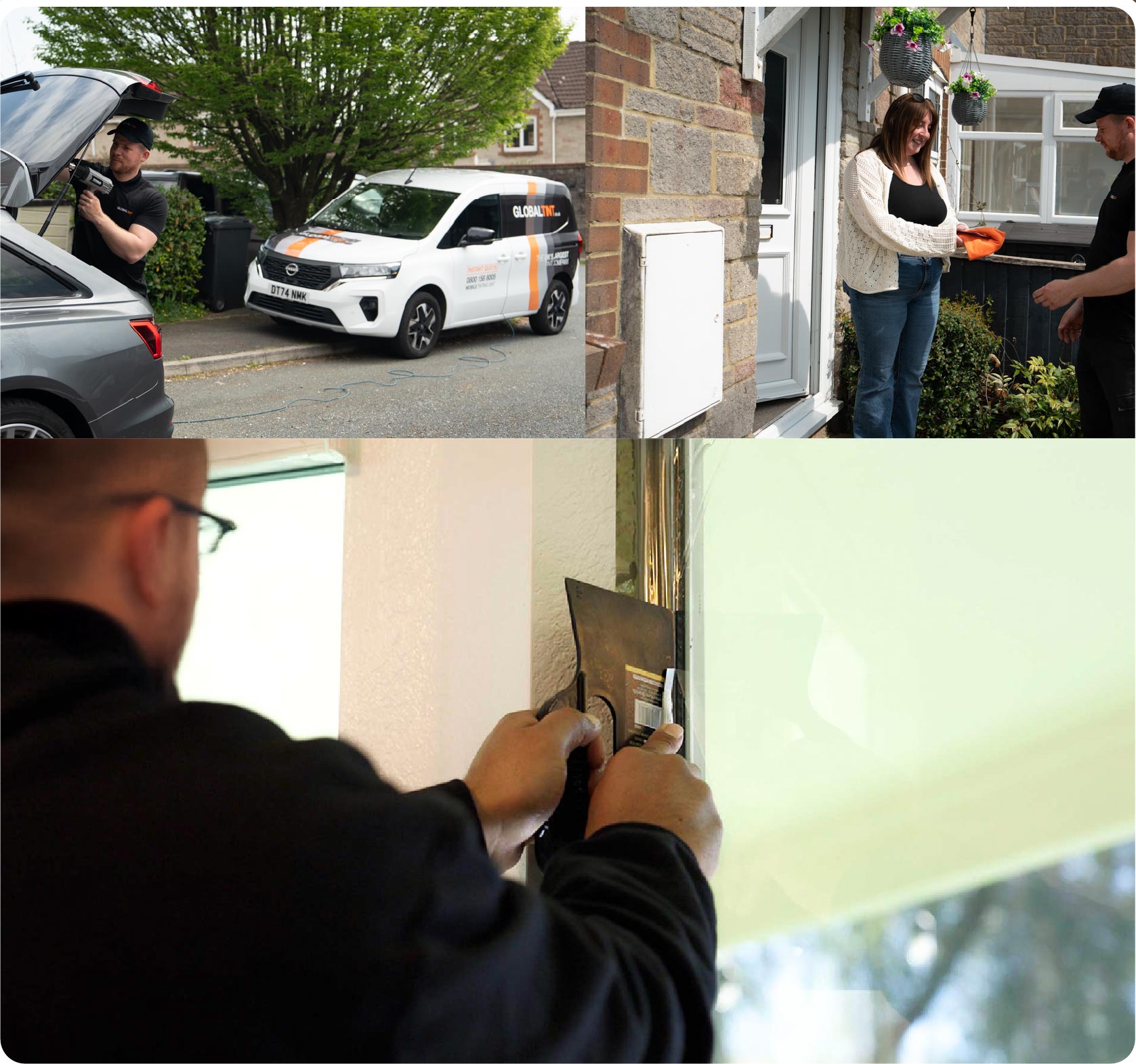 Global Tint Installer Cutting Home Window Film in St Helens