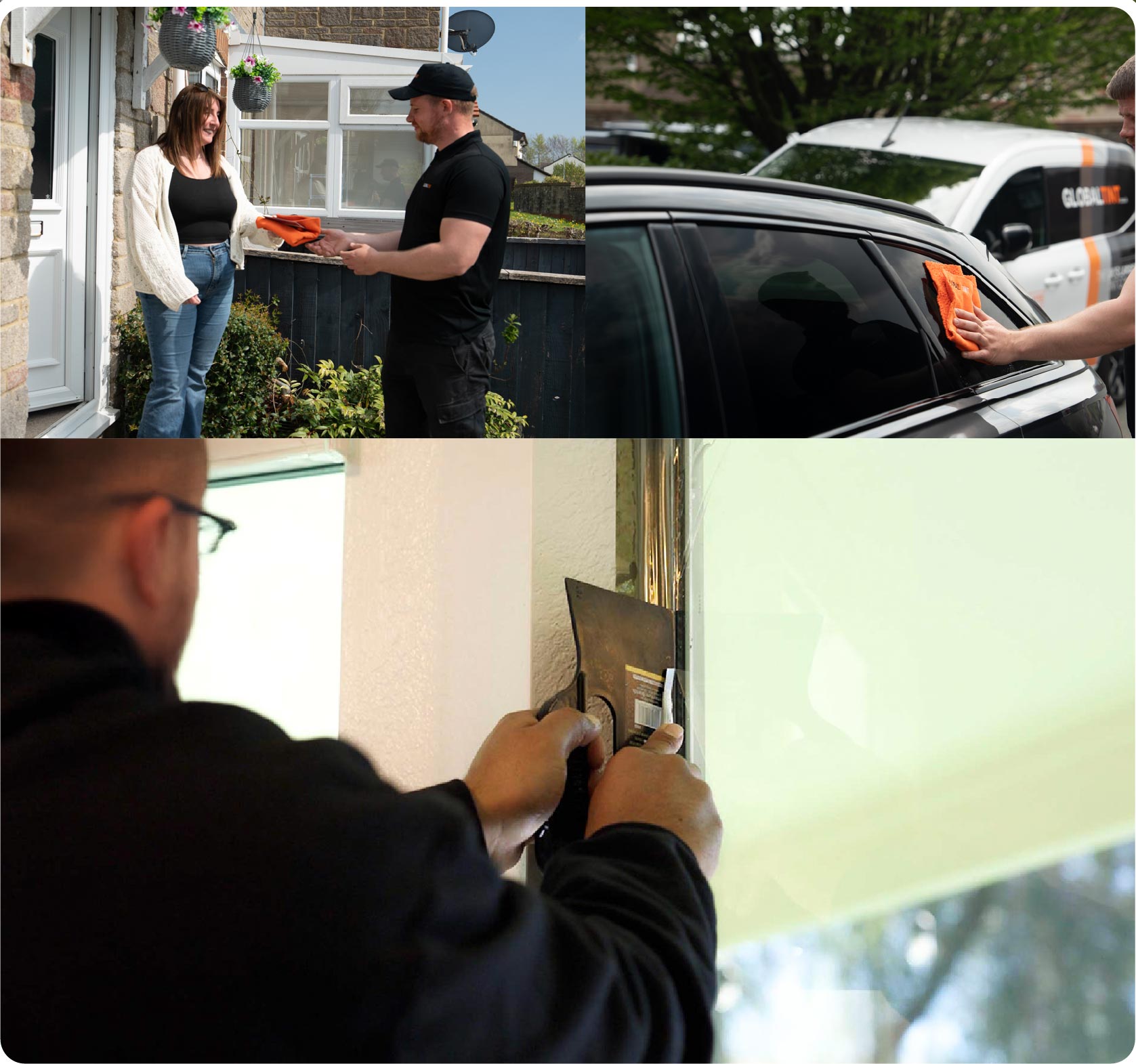 Global Tint Installer Cutting Home Window Film in Stockport