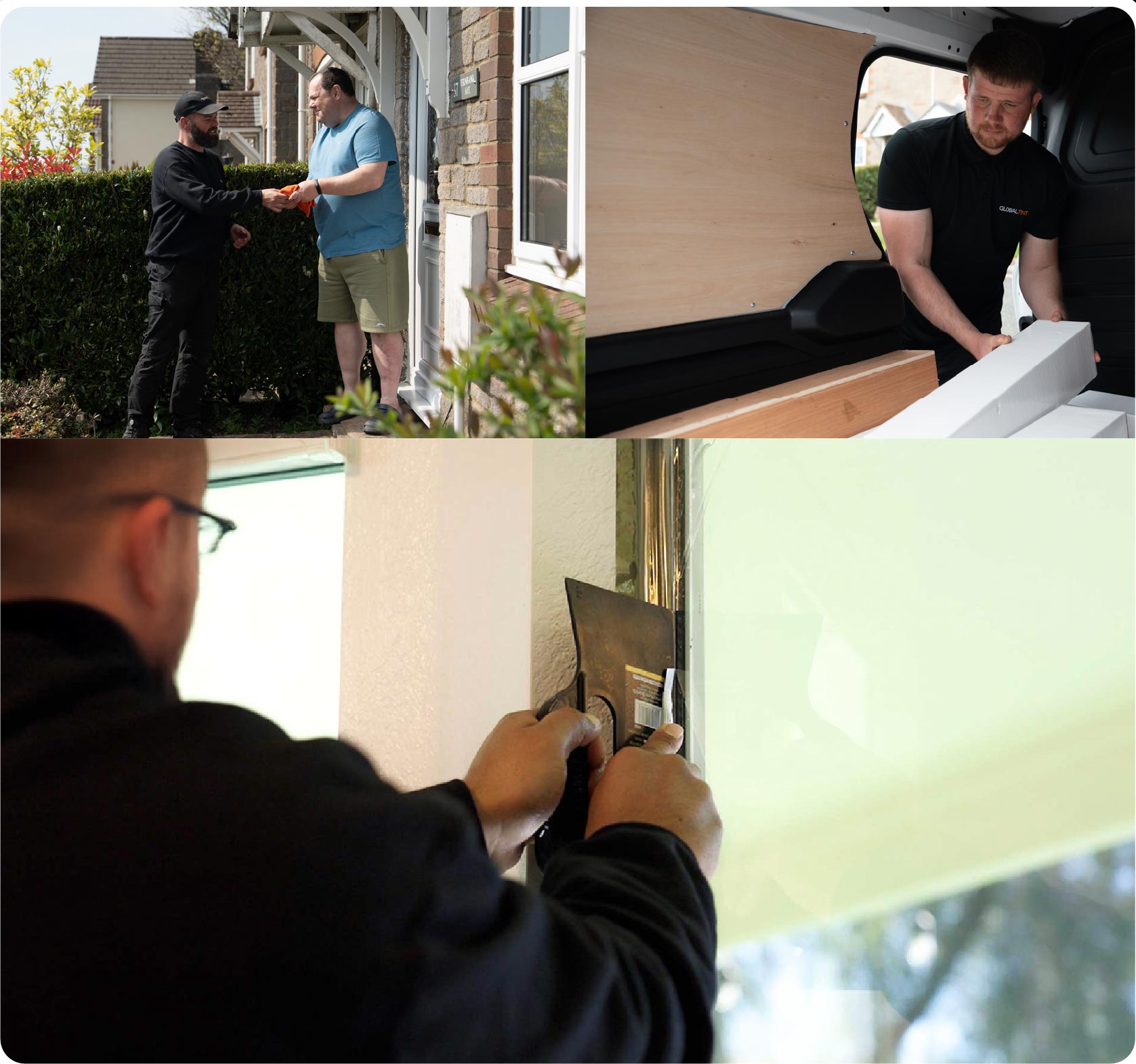 Global Tint Installer Cutting Home Window Film in Stoke-on-Trent