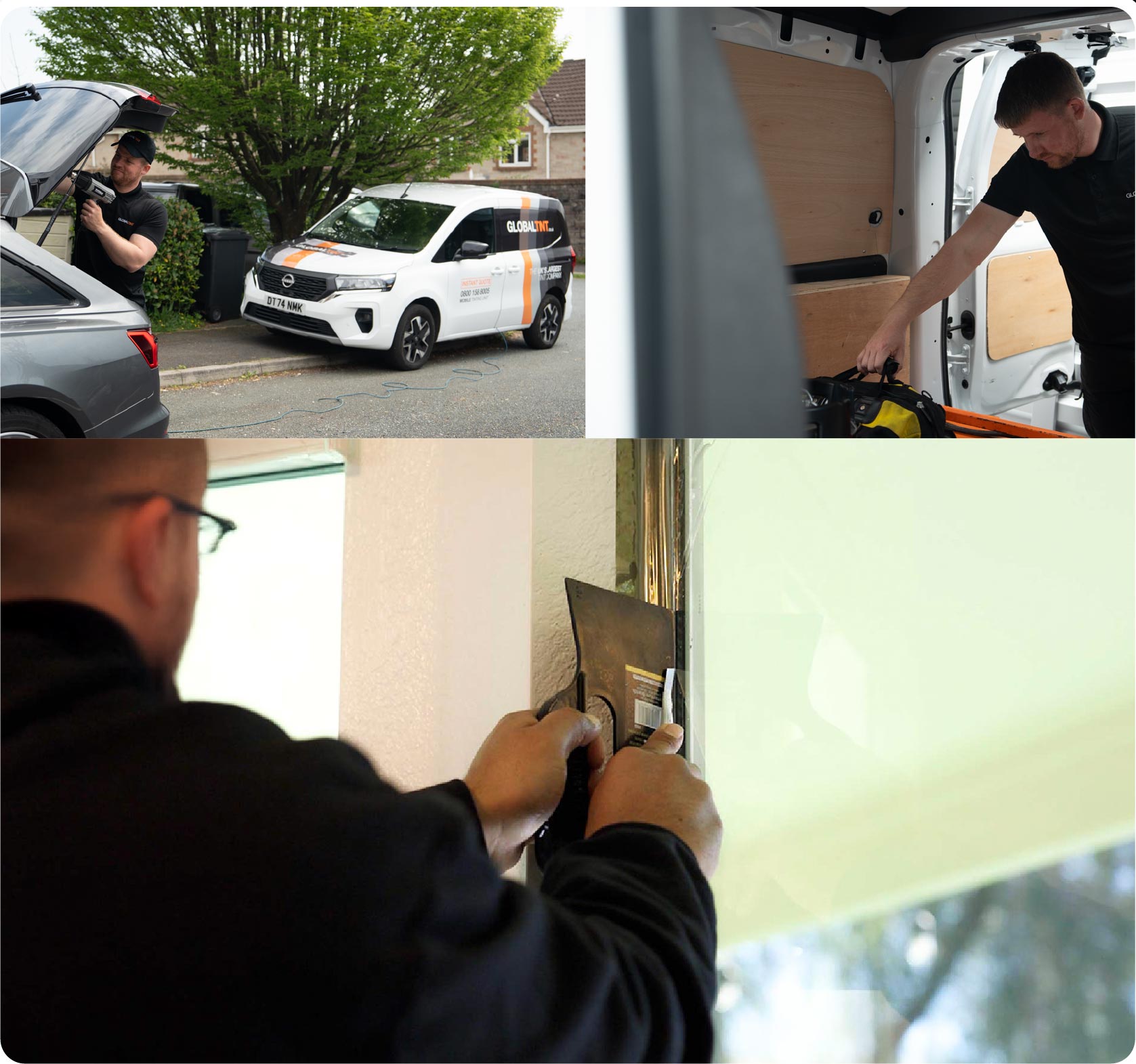 Global Tint Installer Cutting Home Window Film in Stretford