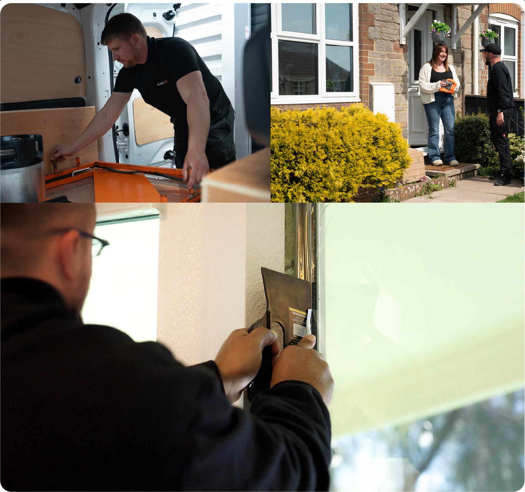 Global Tint Installer Cutting Home Window Film in Stroud