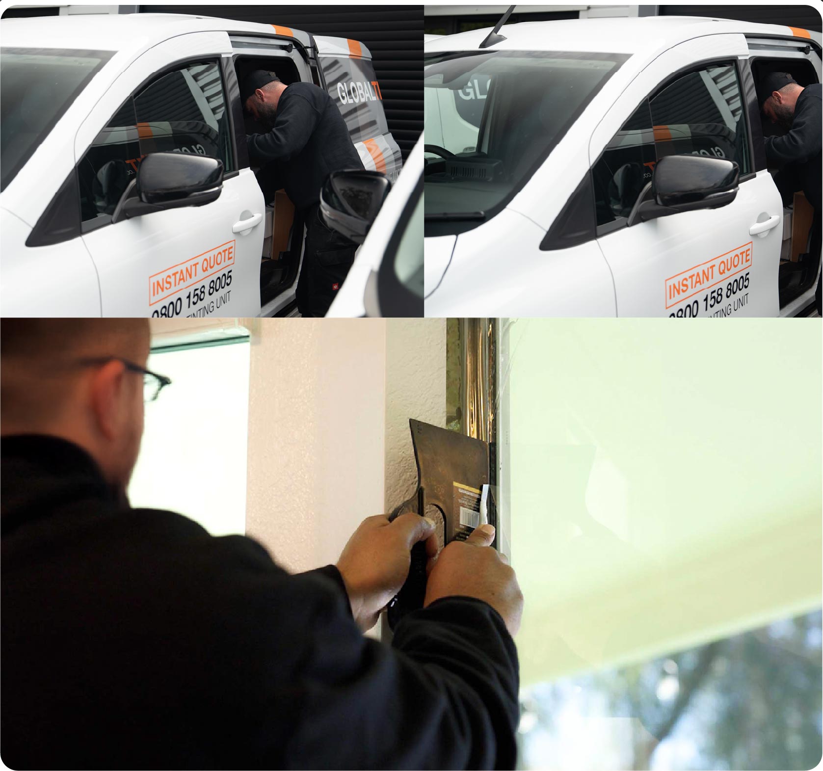 Global Tint Installer Cutting Home Window Film in Taunton