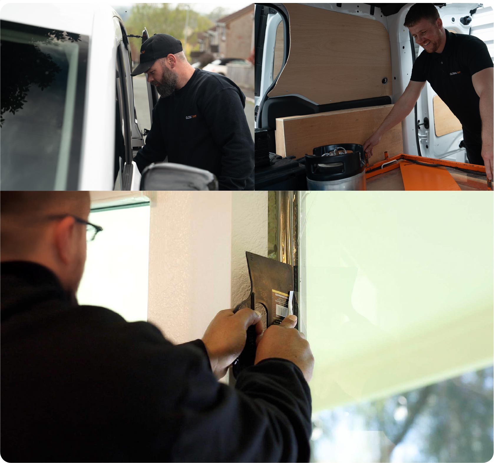 Global Tint Installer Cutting Home Window Film in Telford