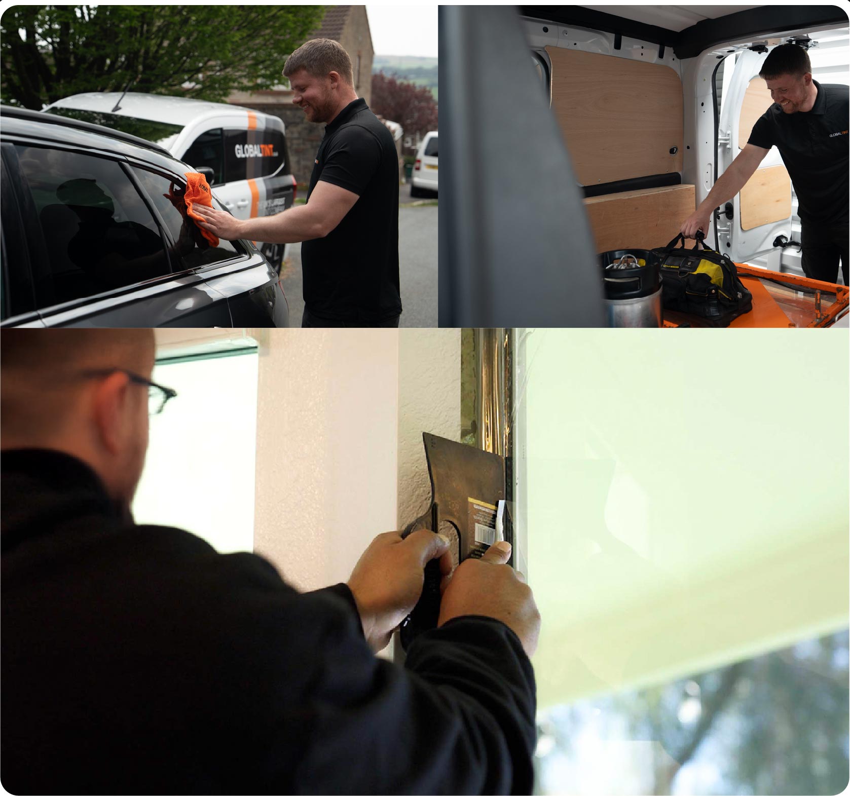 Global Tint Installer Cutting Home Window Film in Truro