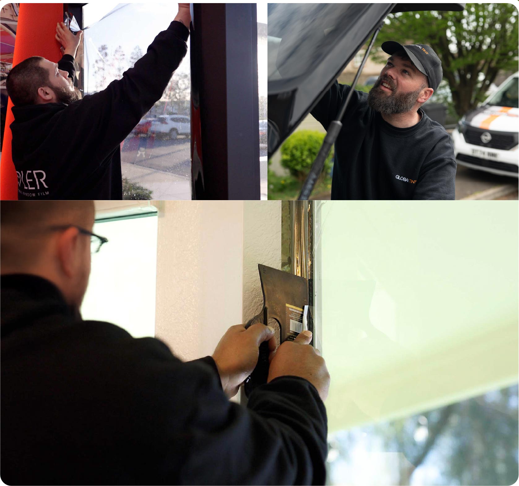 Global Tint Installer Cutting Home Window Film in Uttoxeter