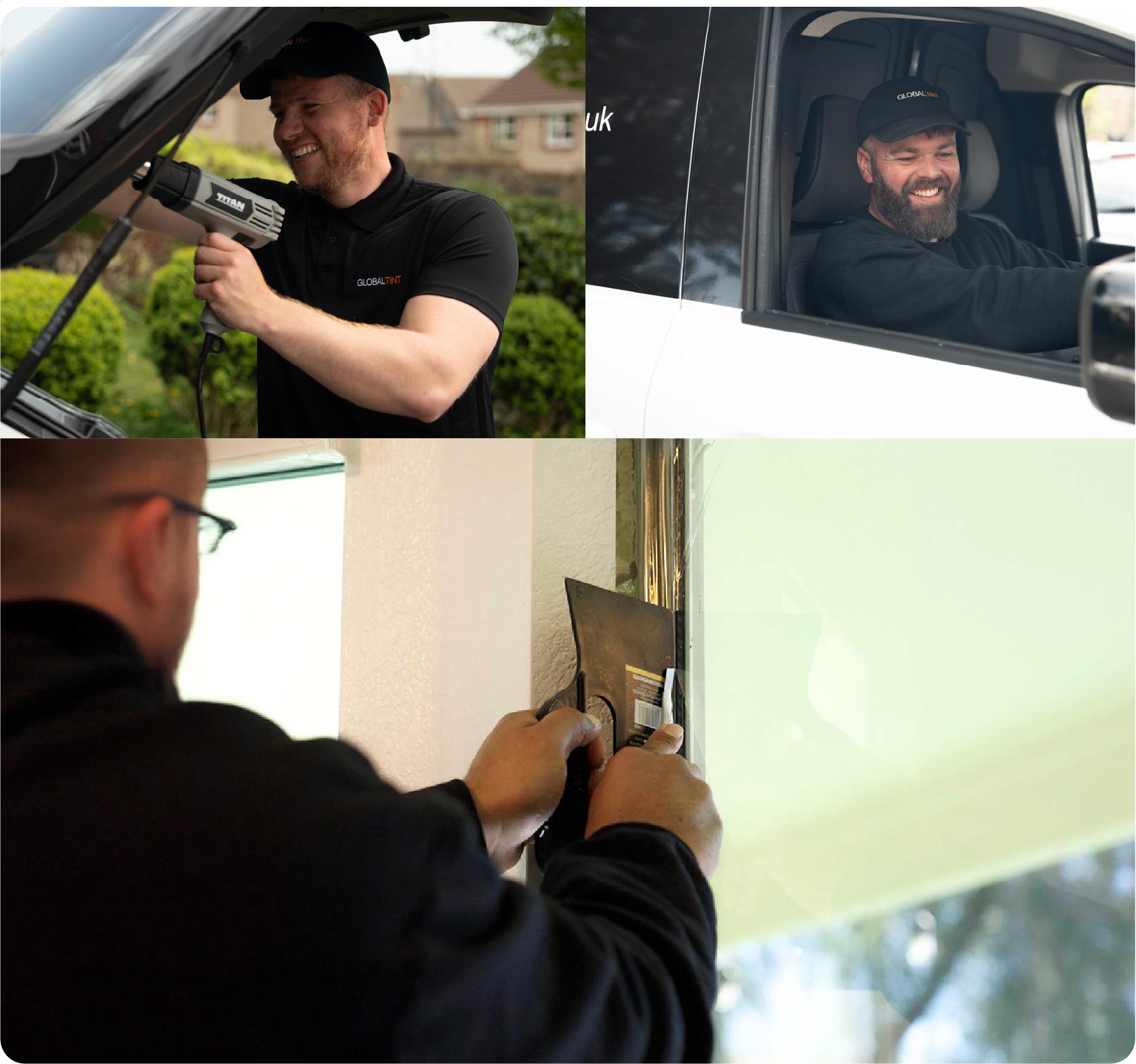 Global Tint Installer Cutting Home Window Film in Wakefield