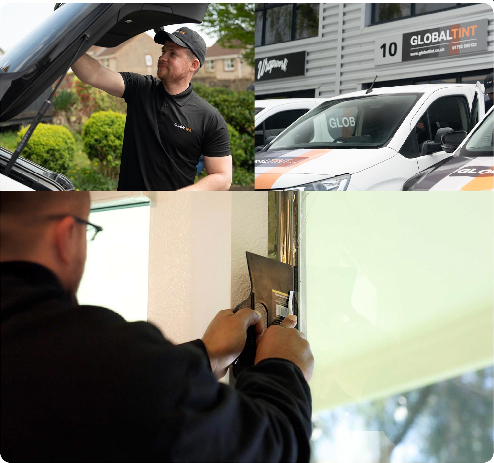 Global Tint Installer Cutting Home Window Film in Warwick