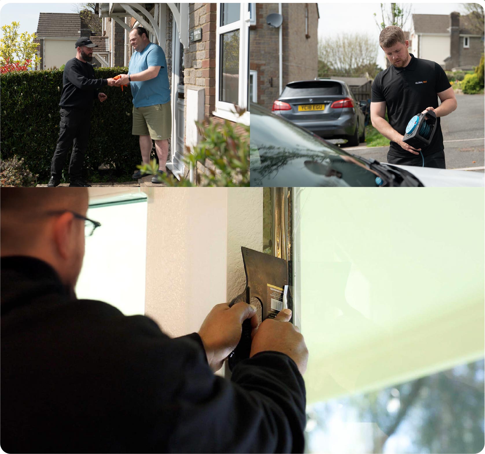 Global Tint Installer Cutting Home Window Film in Wellingborough