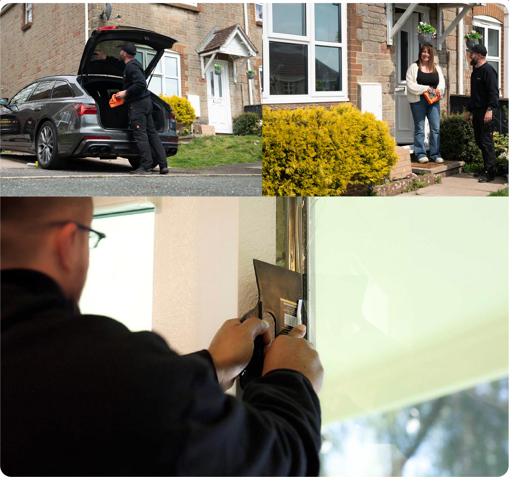 Global Tint Installer Cutting Home Window Film in West Bridgford