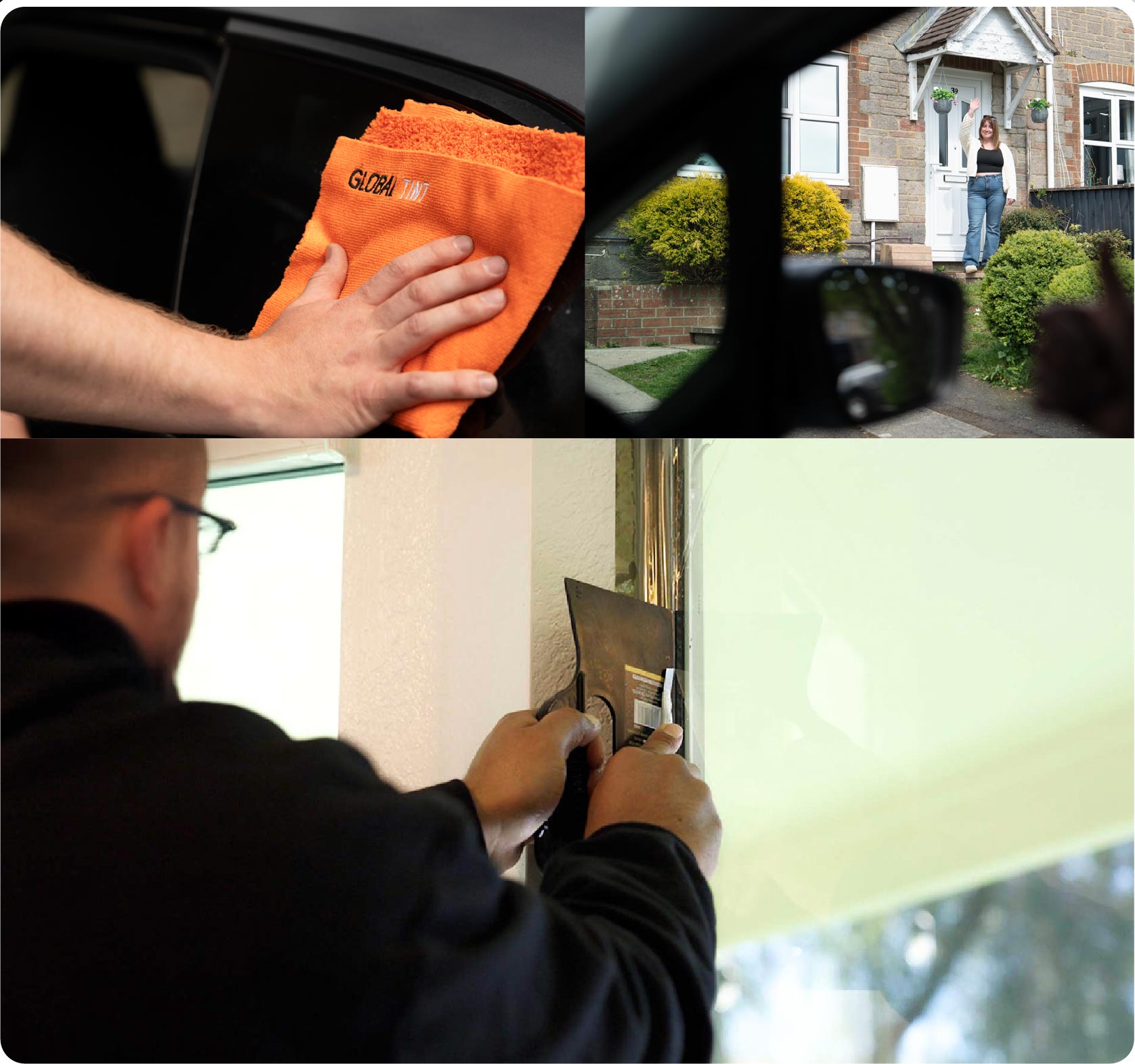 Global Tint Installer Cutting Home Window Film in Whitchurch