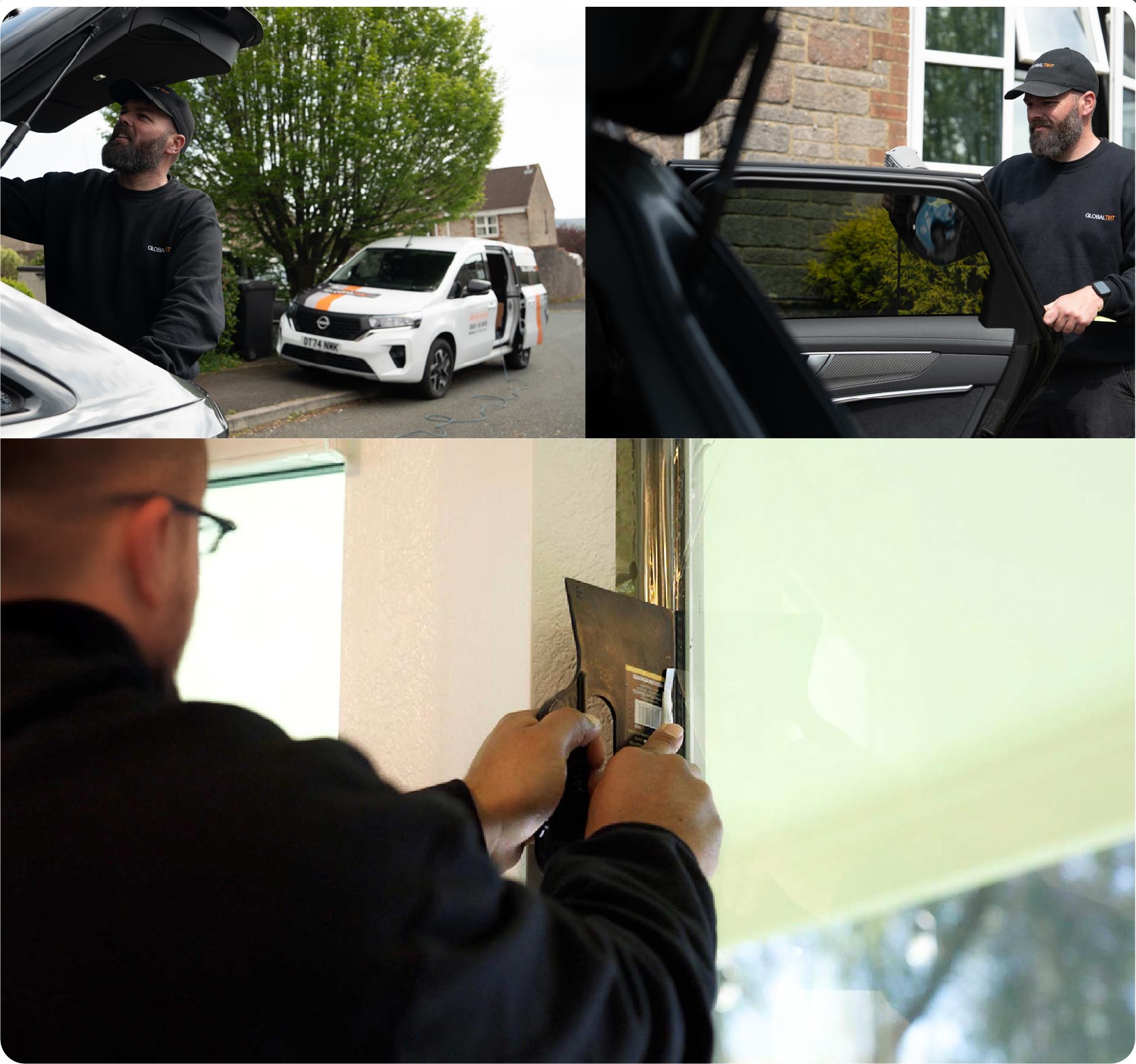 Global Tint Installer Cutting Home Window Film in Widnes