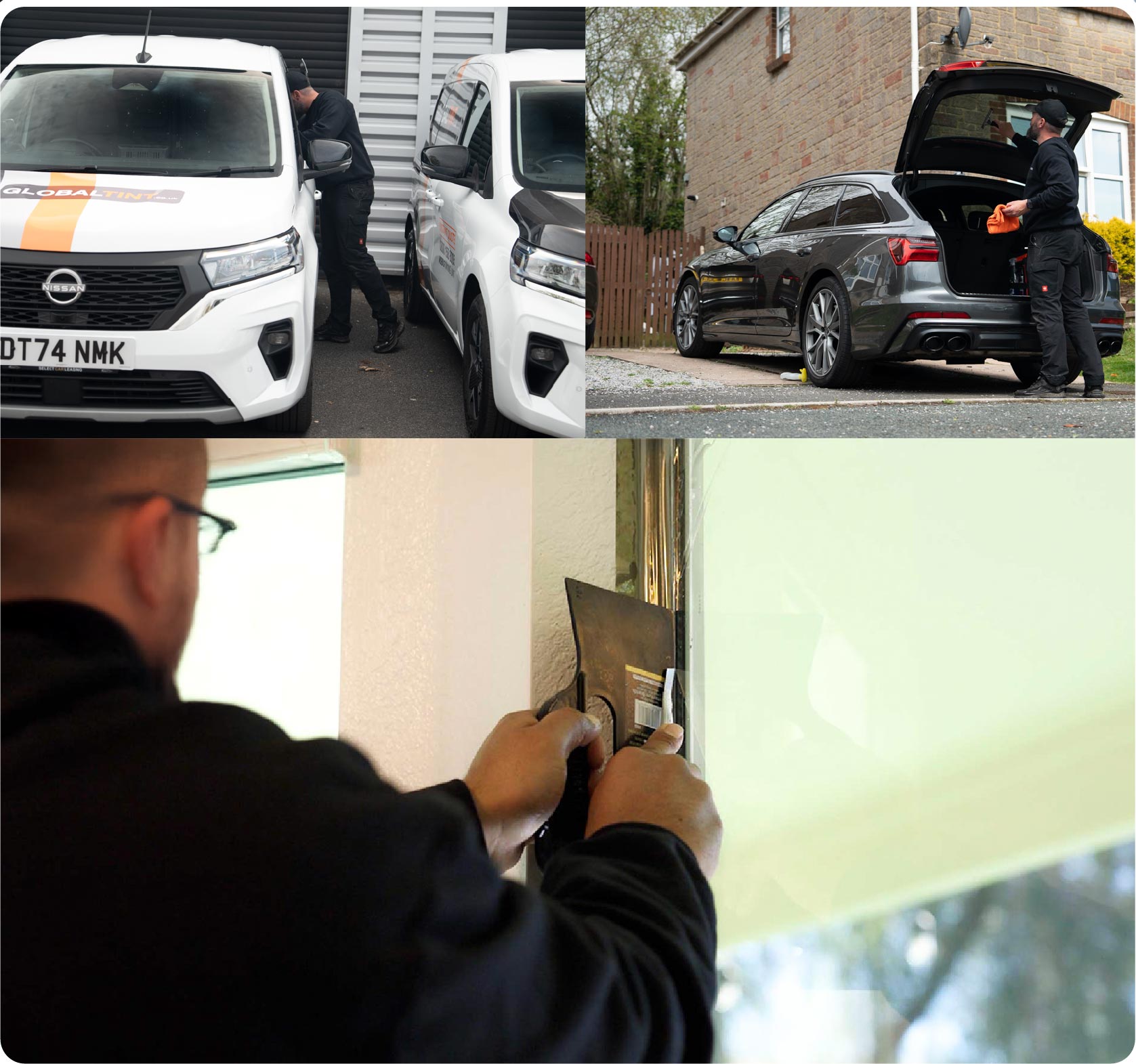 Global Tint Installer Cutting Home Window Film in Wigan