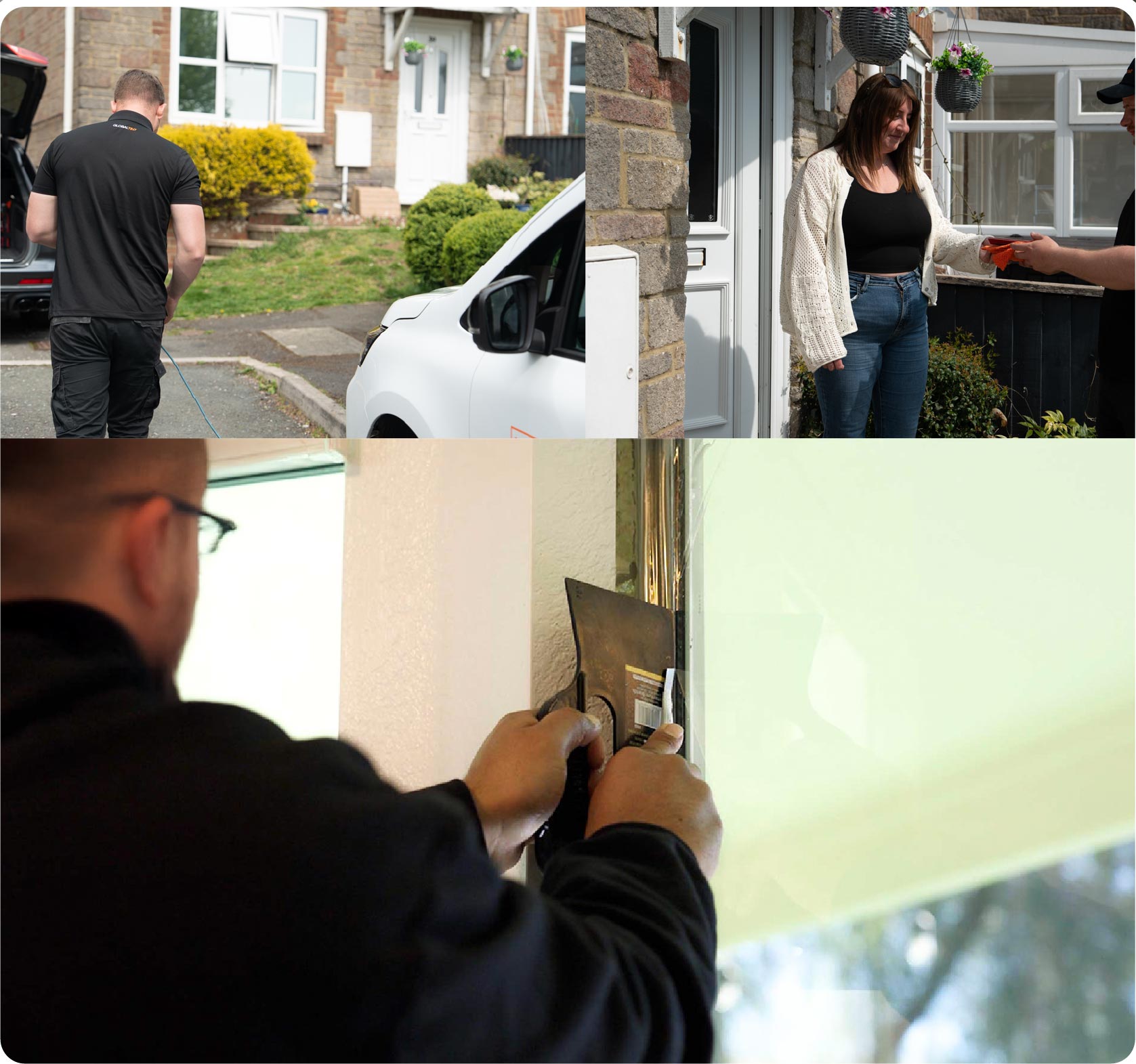 Global Tint Installer Cutting Home Window Film in Winchester