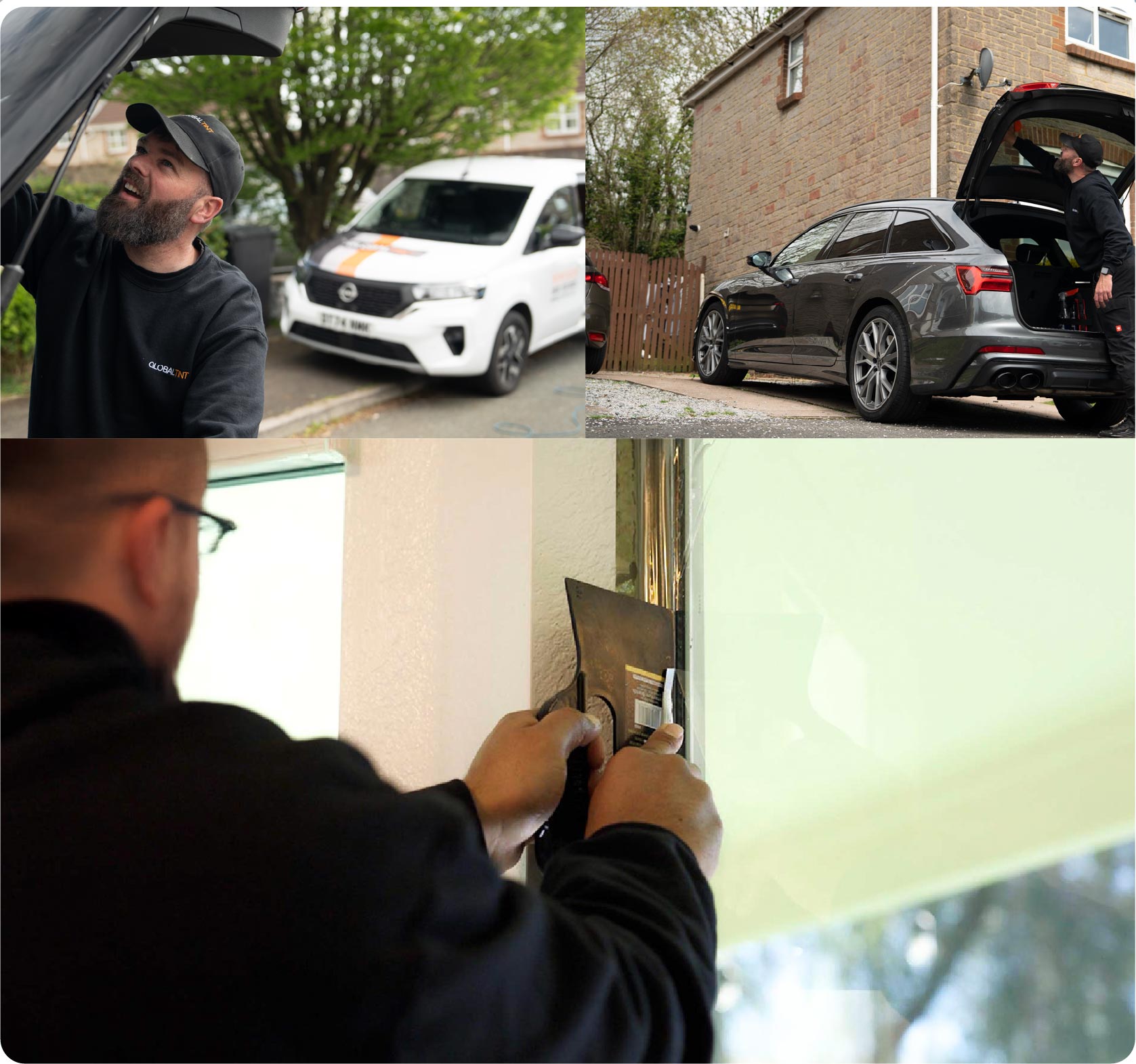 Global Tint Installer Cutting Home Window Film in Worcester